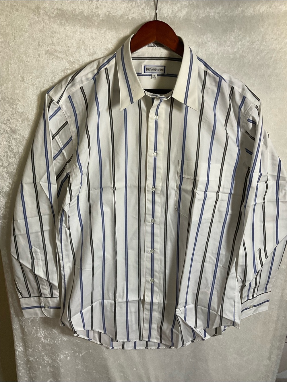 Yves Saint Laurent White Shirt with Blue and Black Stripes